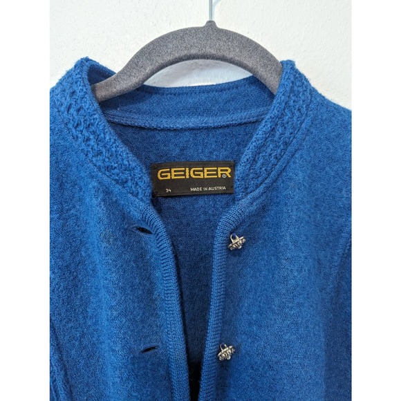 Vintage Geiger 100% Pure Wool Jacket Sweater Royal Blue Knit - Picture 3 of 7